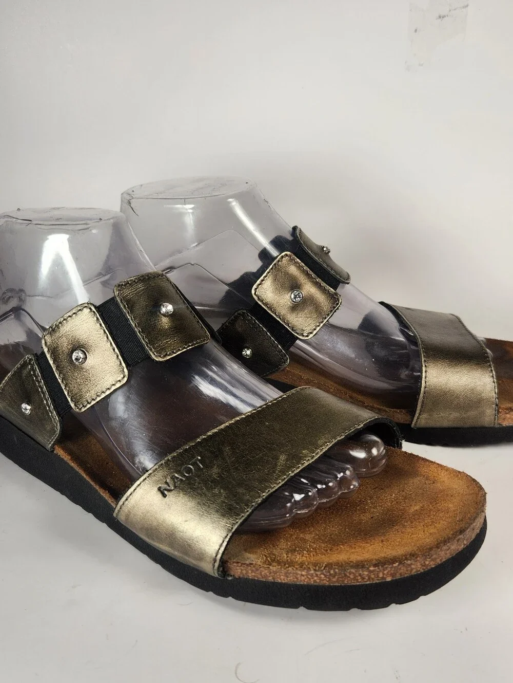 NAOT Women's Ashkey Sandal 11 EU 42 Metallic Gold Wedge Leather Rhinestones